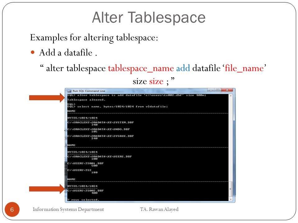 Create New Tablespace " create tablespace tabl espace_name datafile 'file_name' size size"