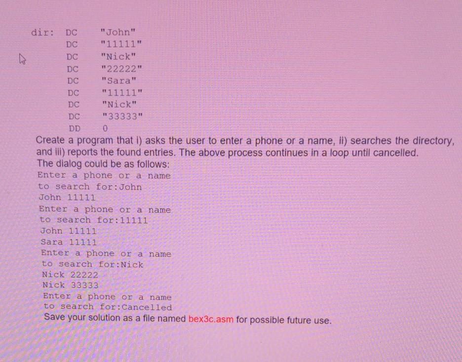 Create a RISC V program for the following: dir: DC "John" DC