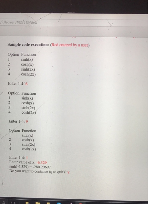 Hyperbolic function calculator Write a C program that calculates the value of