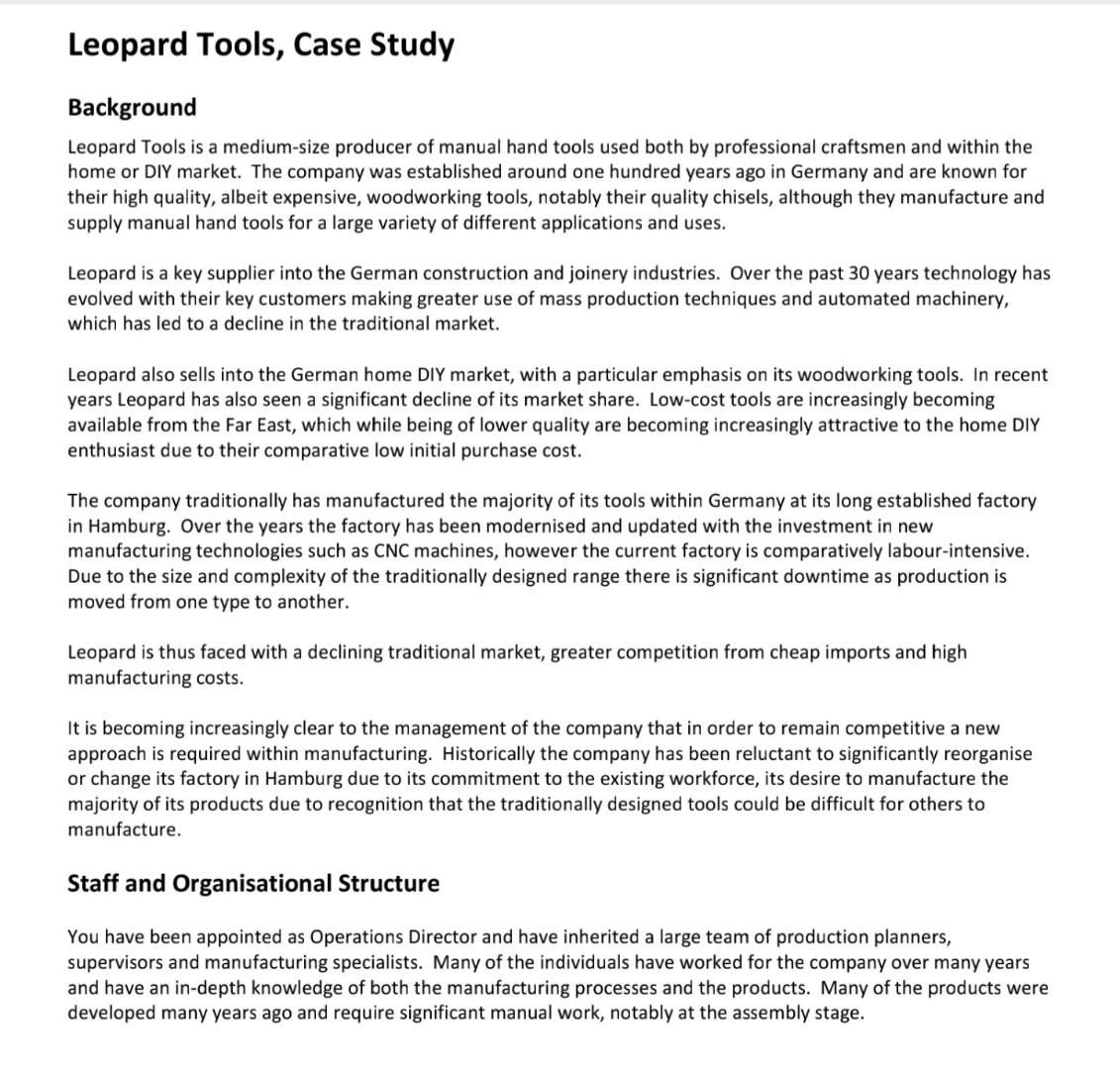 Leopard Tools, Case Study Background Leopard Tools is a medium-size producer