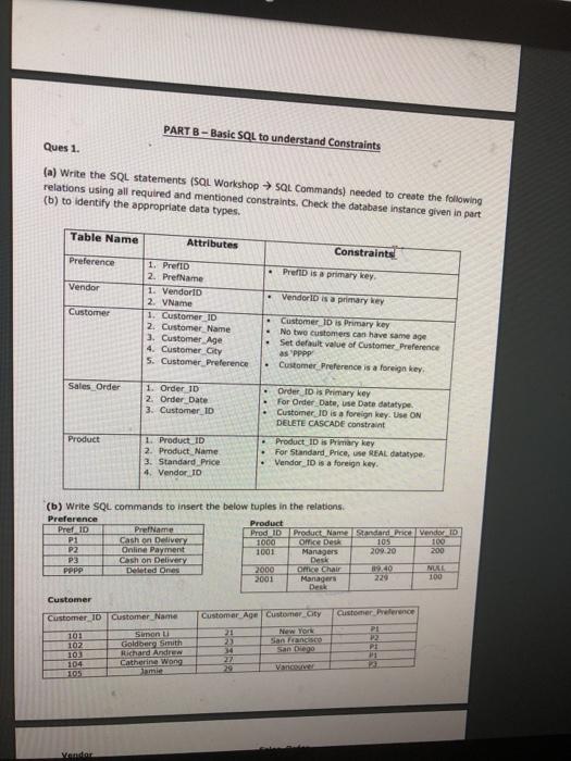  data base PART B - Basic SQL to understand Constraints Ques
