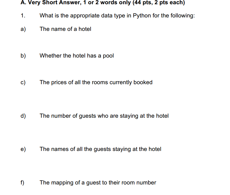 python What is the appropriate data type in Python for the following: