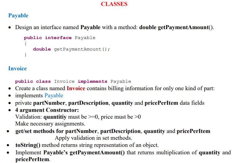Employee, SalariedEmployee, HourlyEmployee, Commision Employee, BasePlusCommision Employee, PayableInterface Test NOTE: Do not