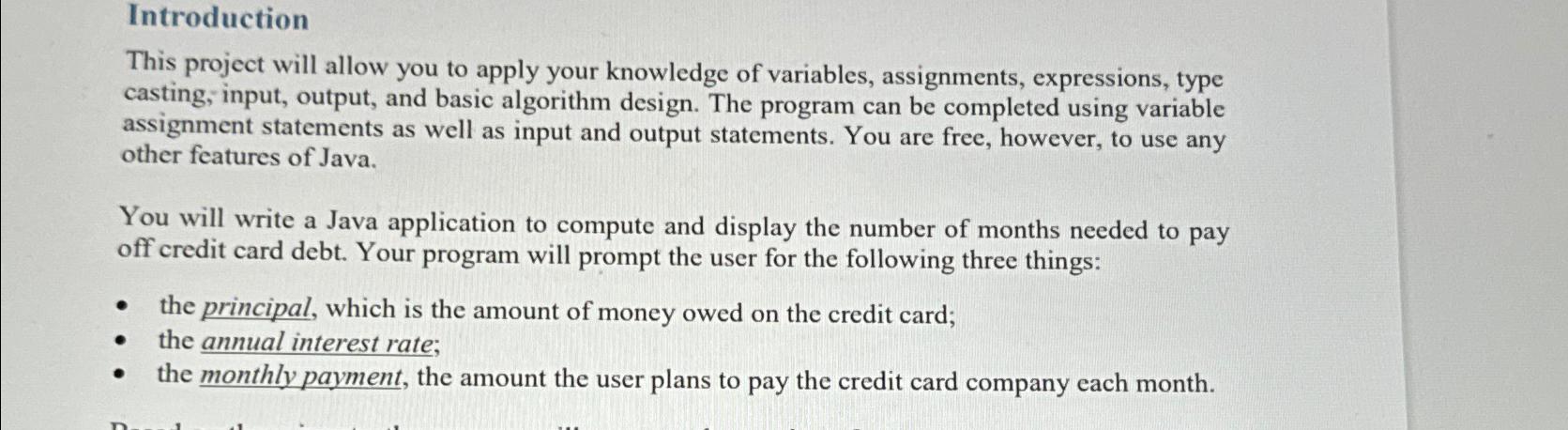  Introduction This project will allow you to apply your knowledge of