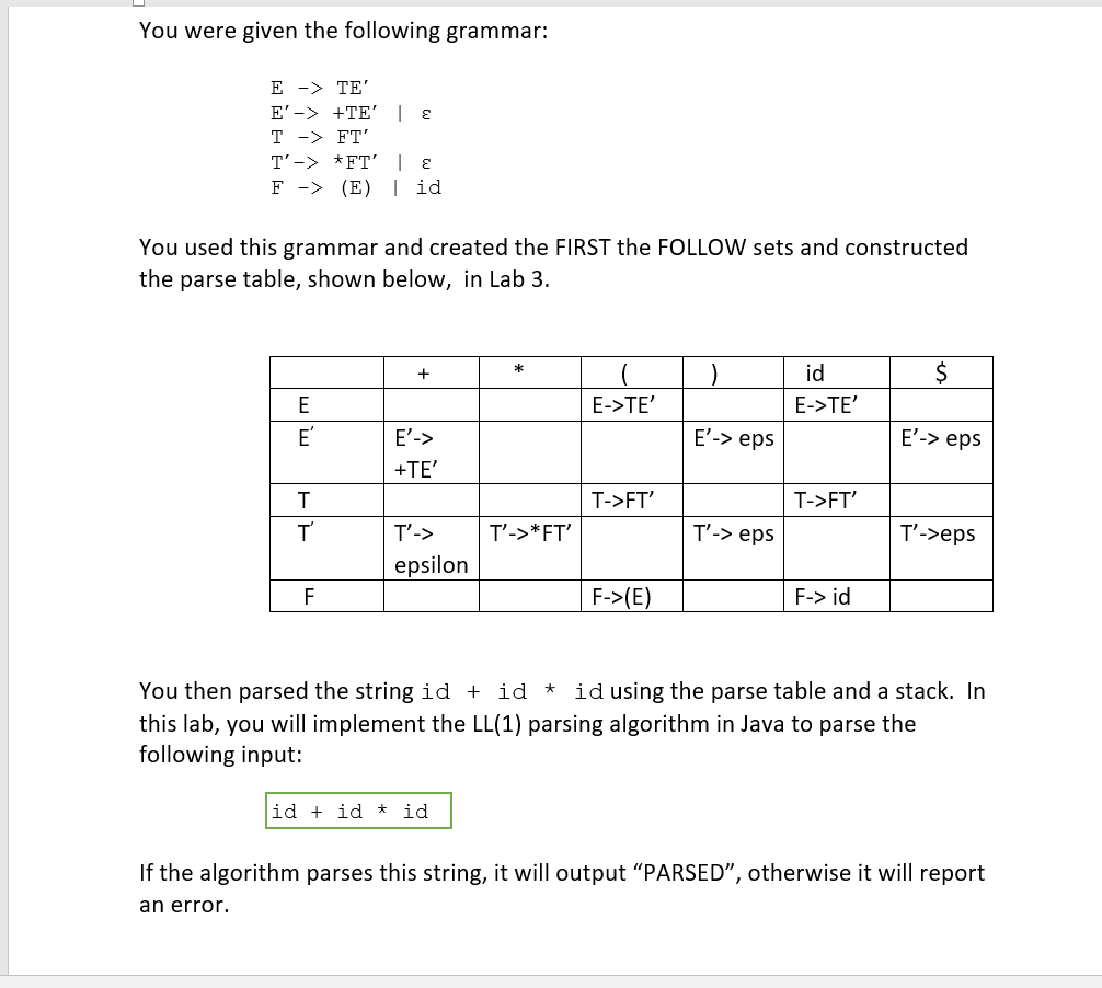 Write a program in java, to implement a topdown parser(syntactical analyzer) with