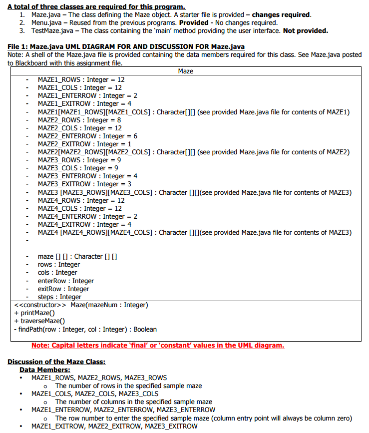 and creating the TestMaze.java file. Three files are needed for this one