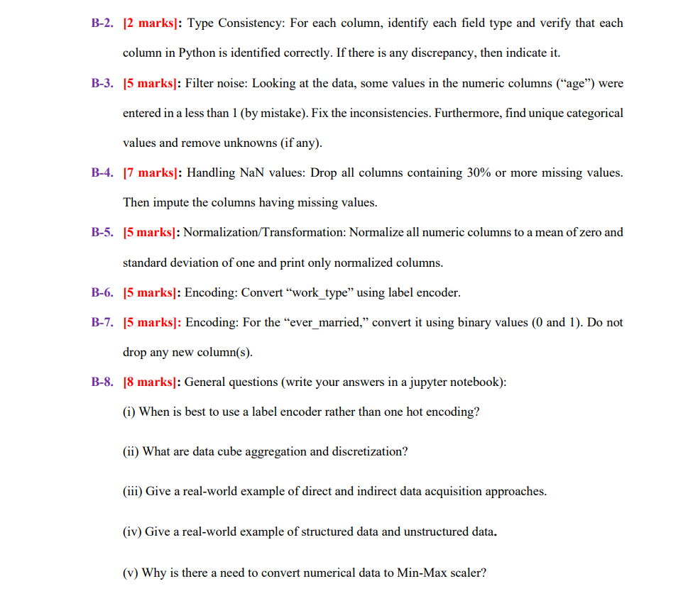 Excel (.csv) file and described in Table 1. Note: Solve all the