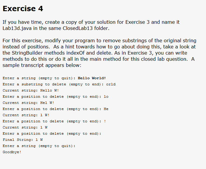  Code from Exercise 3: package osu.cse1223; import java.io.BufferedReader; import java.io.IOException; import