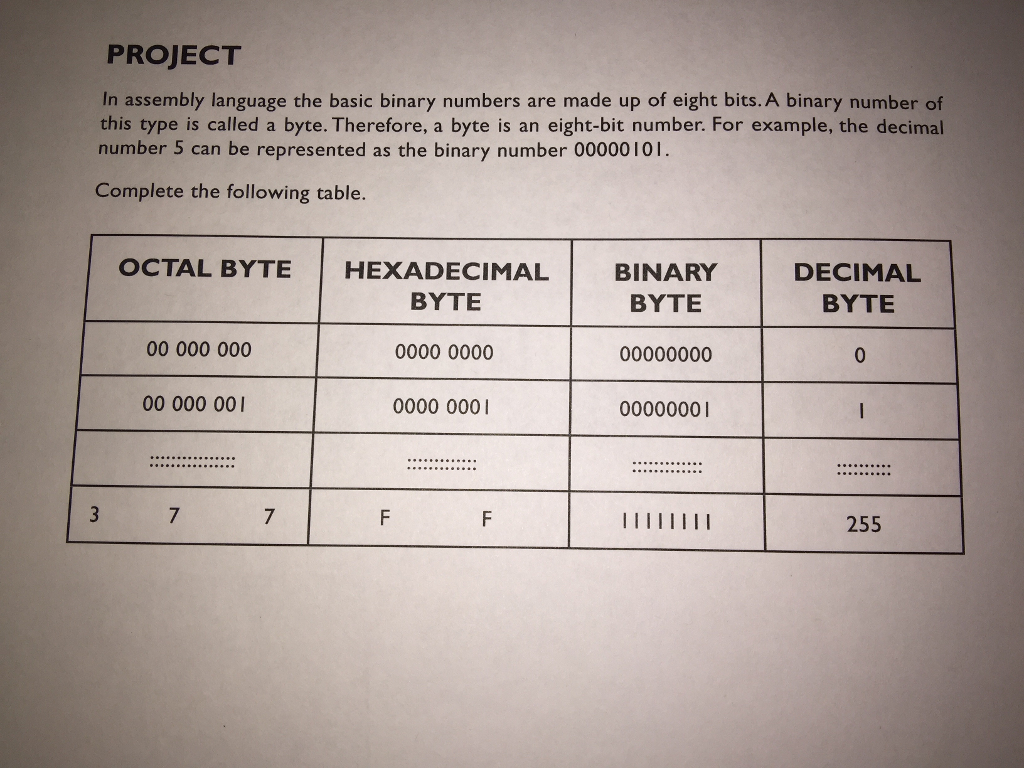  PROJECT In assembly language the basic binary numbers are made up