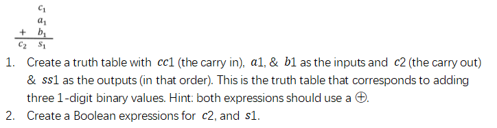  1 a1 + b C2 S. 1. Create a truth table