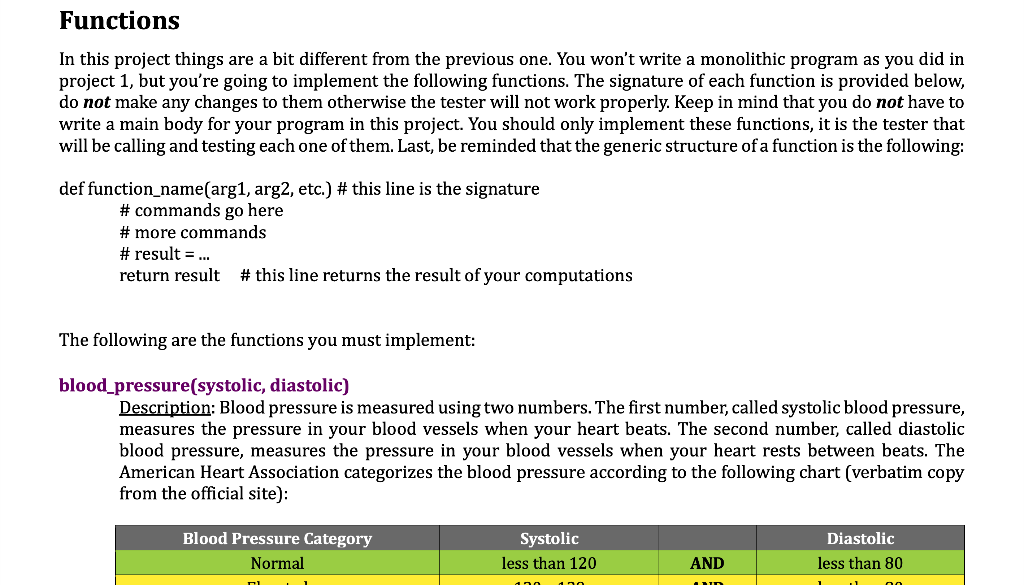  Functions In this project things are a bit different from the