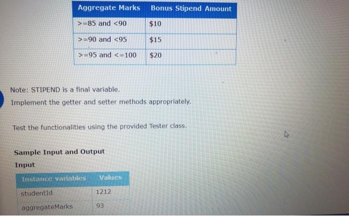 code: package demo; public class FinalStudent { int STIPEND; int studentId; int