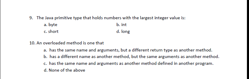 of 10 multiple choice questions. For each question, encircle the label A,