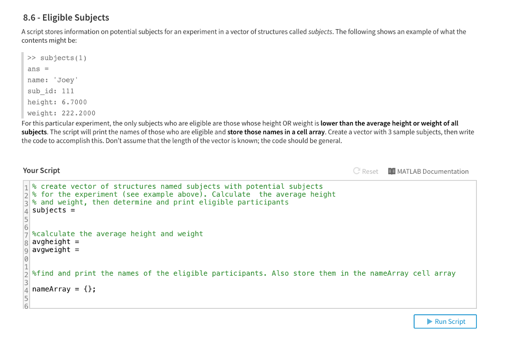 matlab 8.6 - Eligible Subjects A script stores information on potential subjects