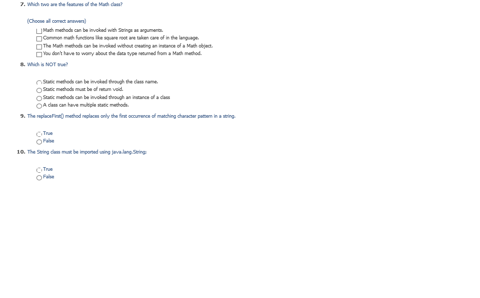  15. A string is a sequence characters. True or False 7.