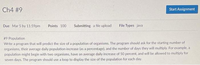 #9 JAVA H9 Population Write a program that will predict the size