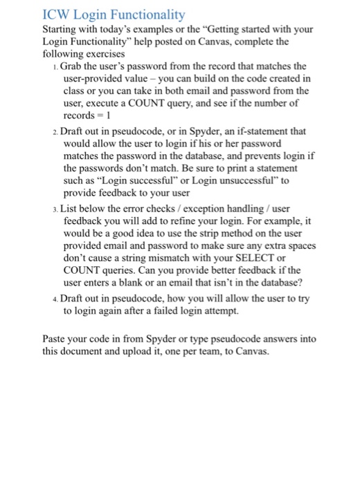  ICW Login Functionality Starting with today's examples or the "Getting started