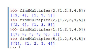 Python Change the function, findMultiples(s,lst) where s is a string of numeric