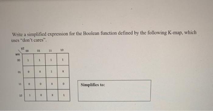  Write a simplified expression for the Boolean function defined by the