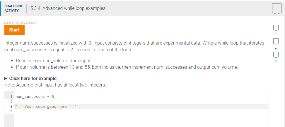  Integer num_successes is initialized with 0. Input consists of integers that