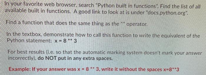 upvote for speed In your favorite web browser, search "Python built in