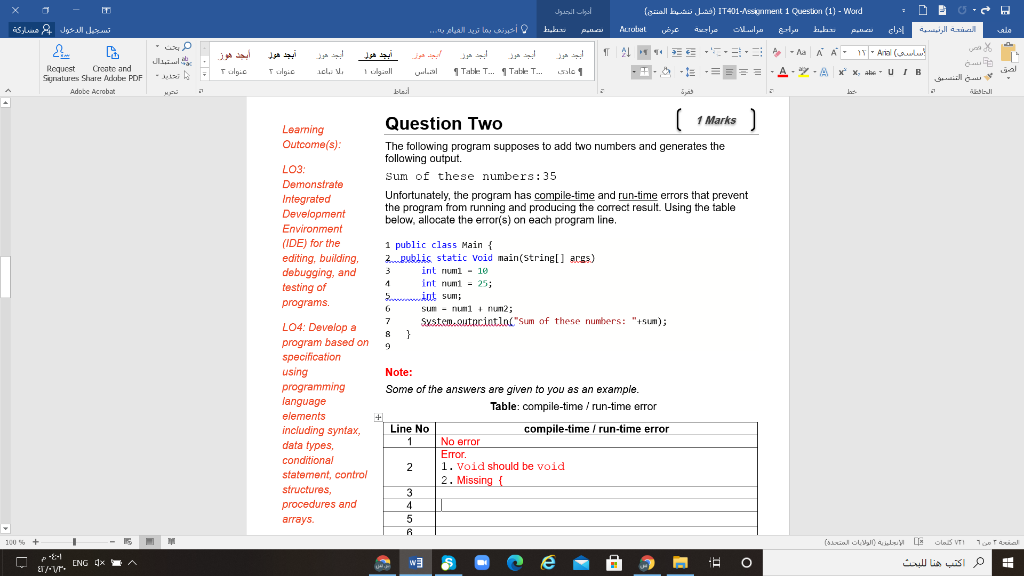  Como L) IT401-Assignment 1 Question (1) - Word - ... ku