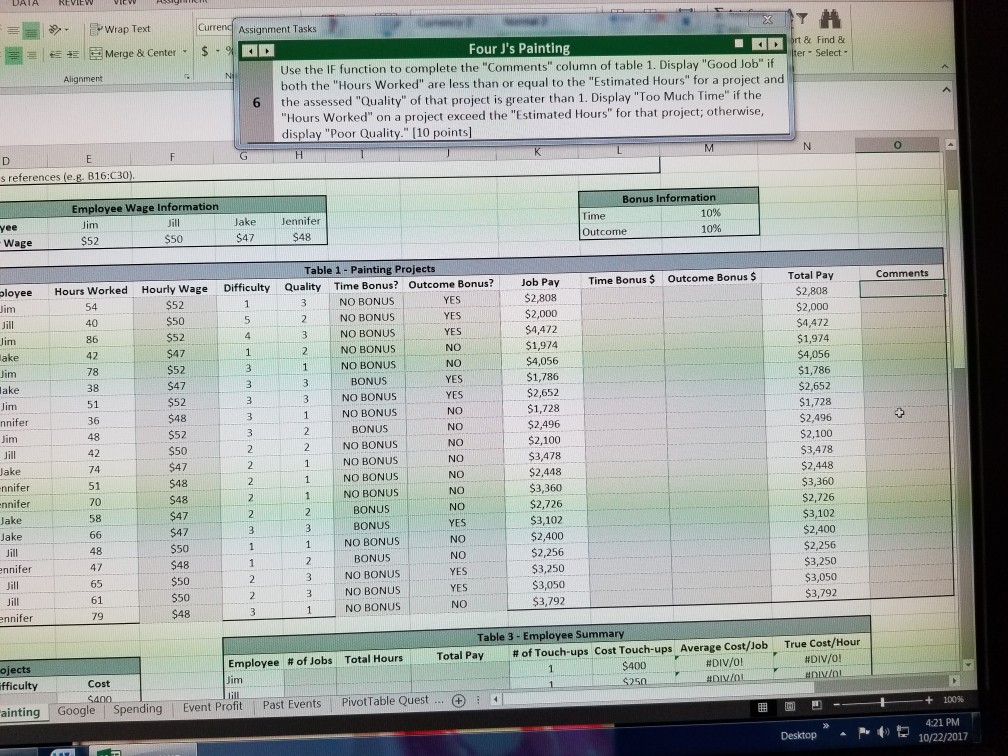 to complete the "Time Bonus $" column of table 1. If an
