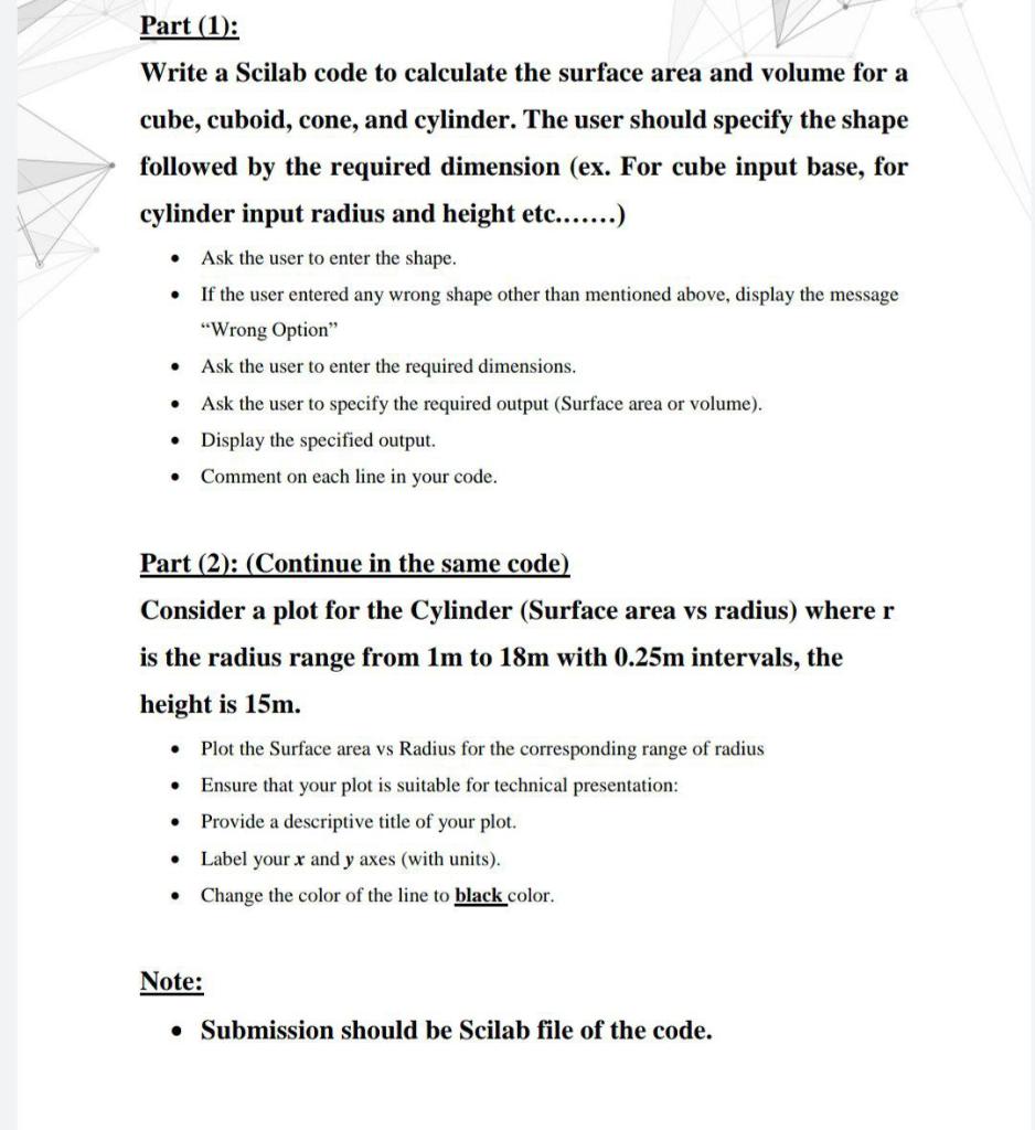  Part (1): Write a Scilab code to calculate the surface area