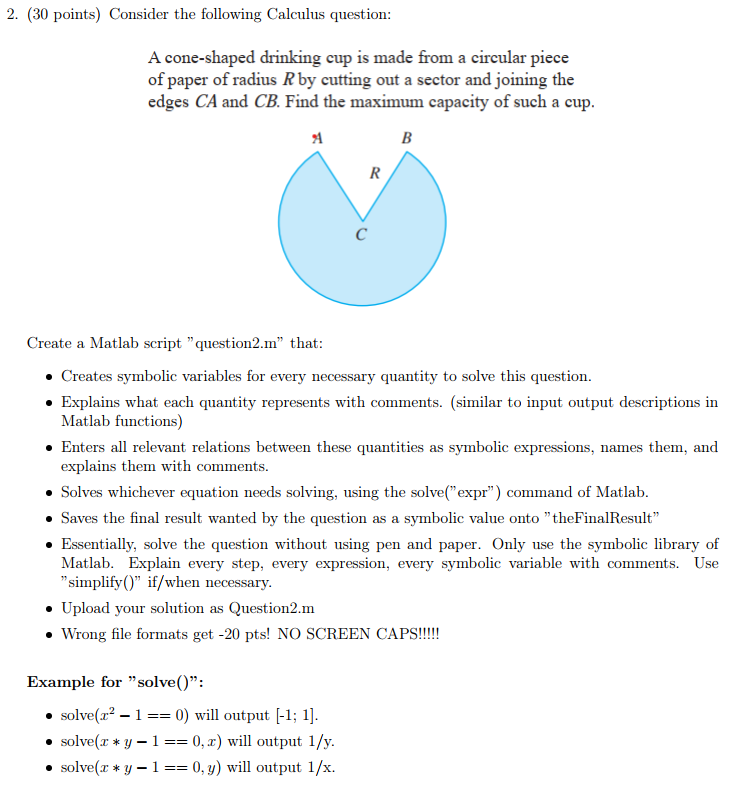 A cone-shaped drinking cup is made from a circular piece of paper