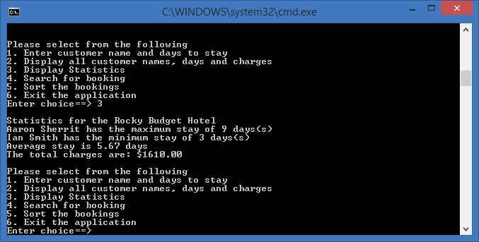program. The menu selections are linked to appropriate methods in the given