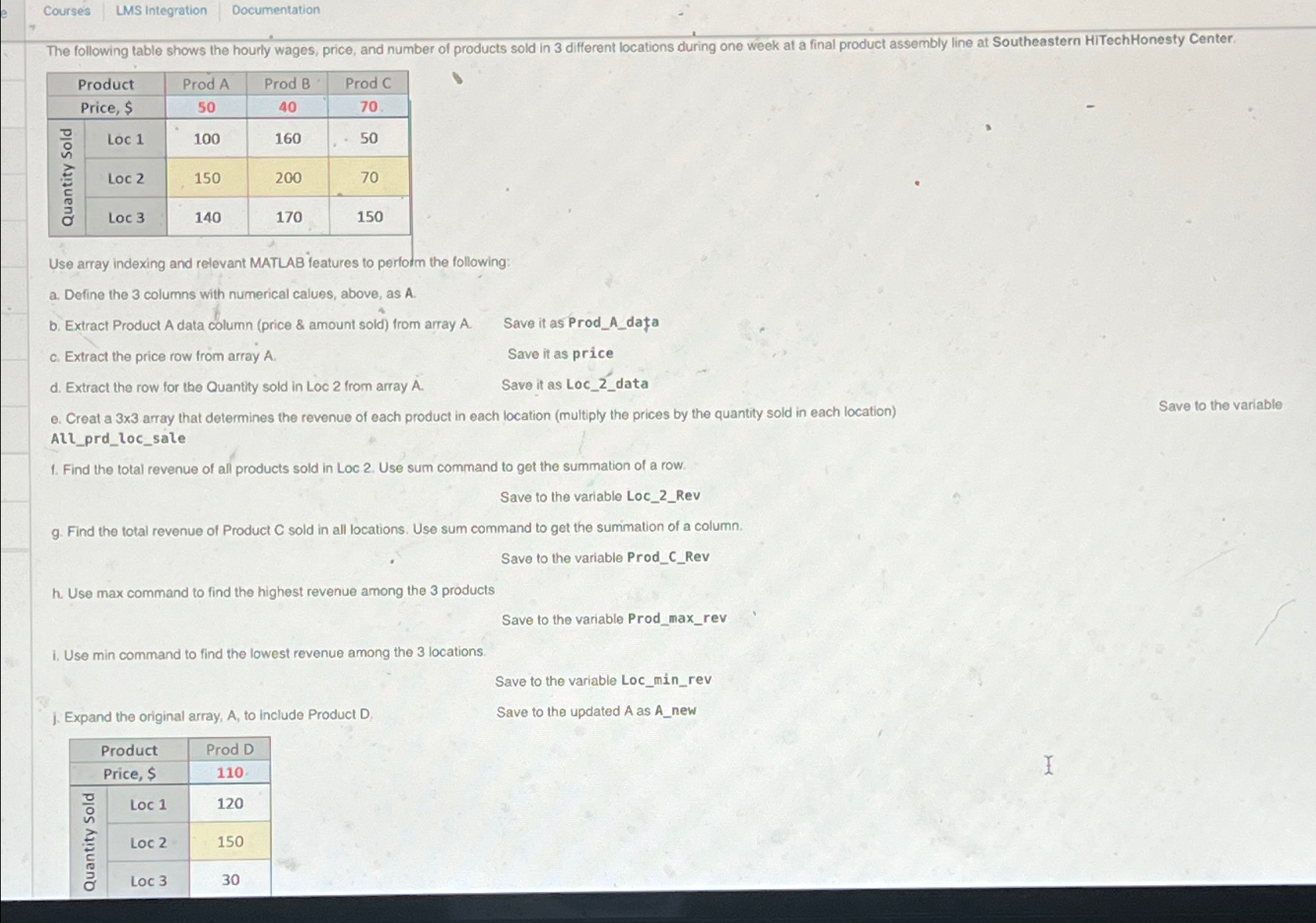  Courses LMS Integration Documentation \table[[Product,Prod A,Prod B,Prod C],[Price, $,50,40,70.],[\table[[00 
