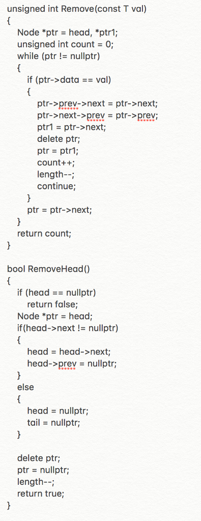 if (tail == nullptr) return false; Node *ptr = tail; if(tail->prev !=