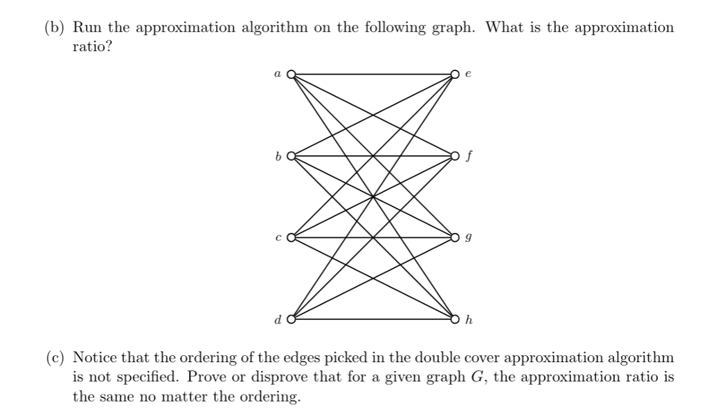 "double cover" vertex cover approximation algorithm from lecture (a) Run the approximation