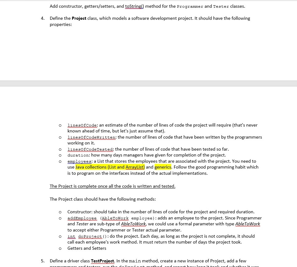 generics, and lists in the class I am in. We are assigned