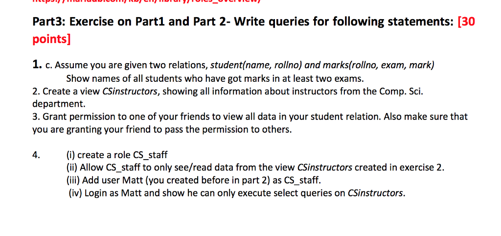 Introduction to Database System Design please finish 1, 3, 4 Part3: Exercise