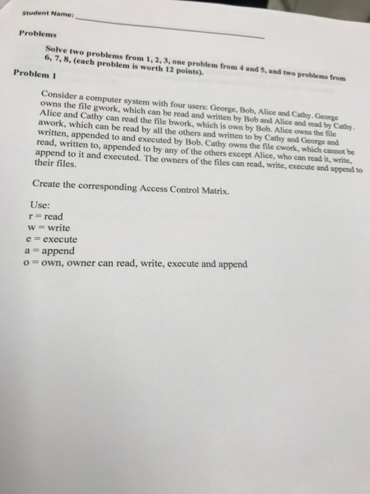  student Name Problems Solve two problems from 1, 2, 3, one