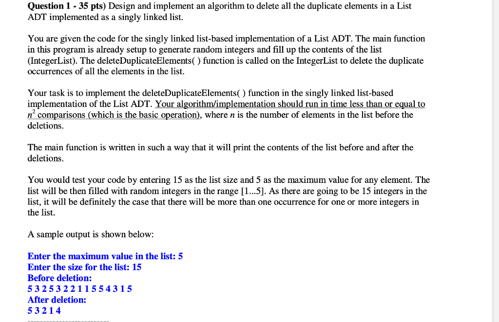 \ ANSWER ASAP Question 1 - 35 pts) Design and implement