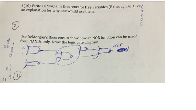  Write DeMorgan's theorems for five variables (E through A). Give an