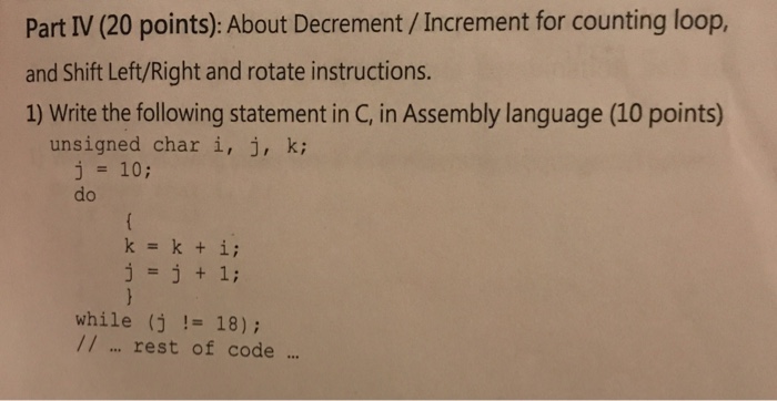  please include all steps Part (20 points). About Decrement / Increment