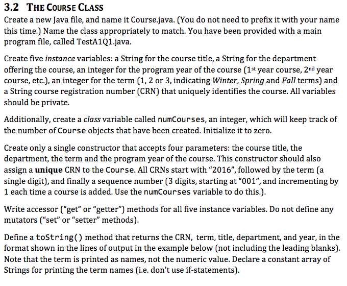  Create a new Java file, and name it Course.java. (You do
