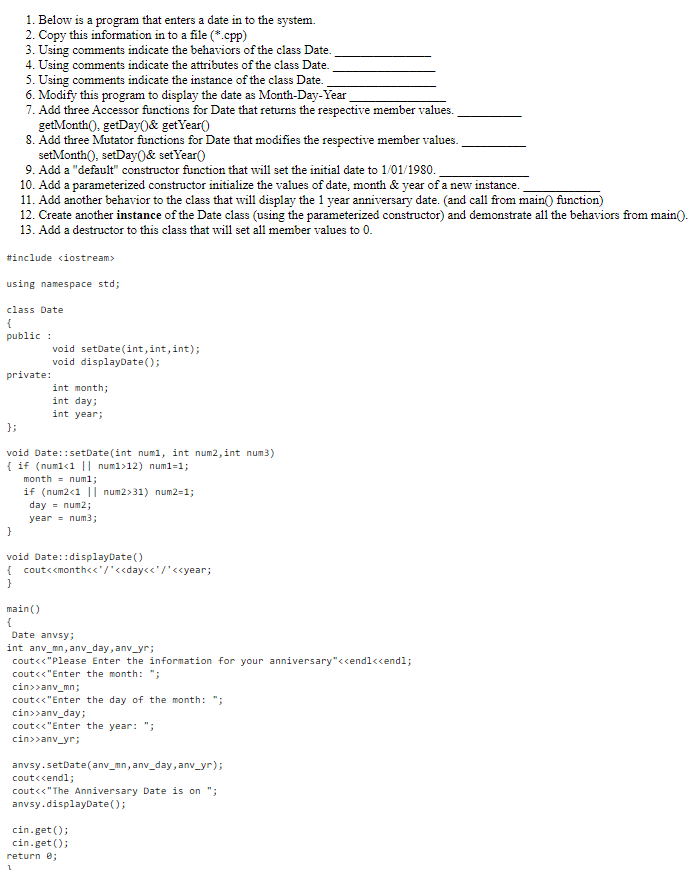  Below is a program that enters a date in to the