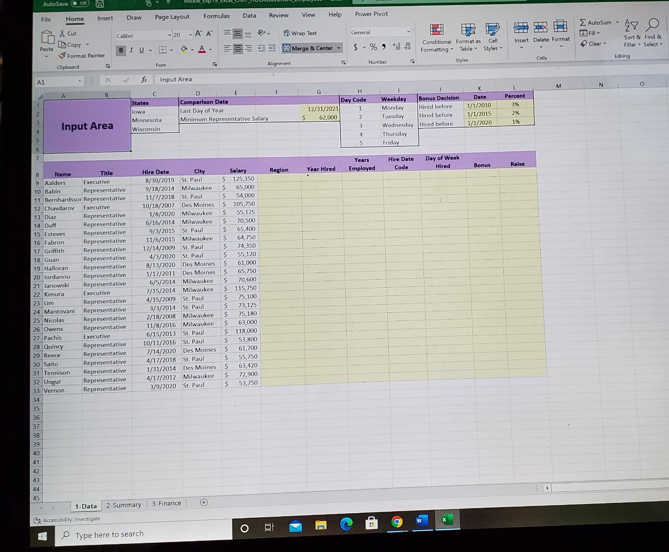 employee data set, use database functions to calculate key summary statistics and