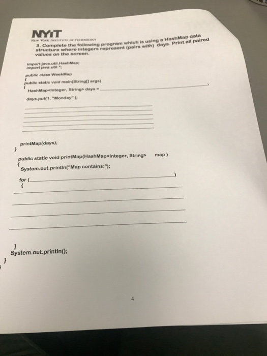  NYIT structure we the tollowing program which is using a HashMap