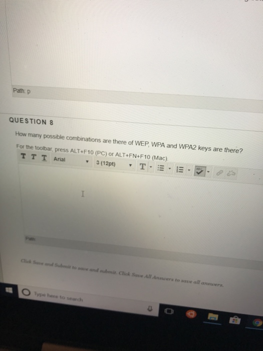  Path p QUESTION 8 How many possible combinations are there of