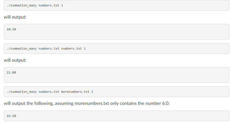 files on the command line. You will need to compute the summed