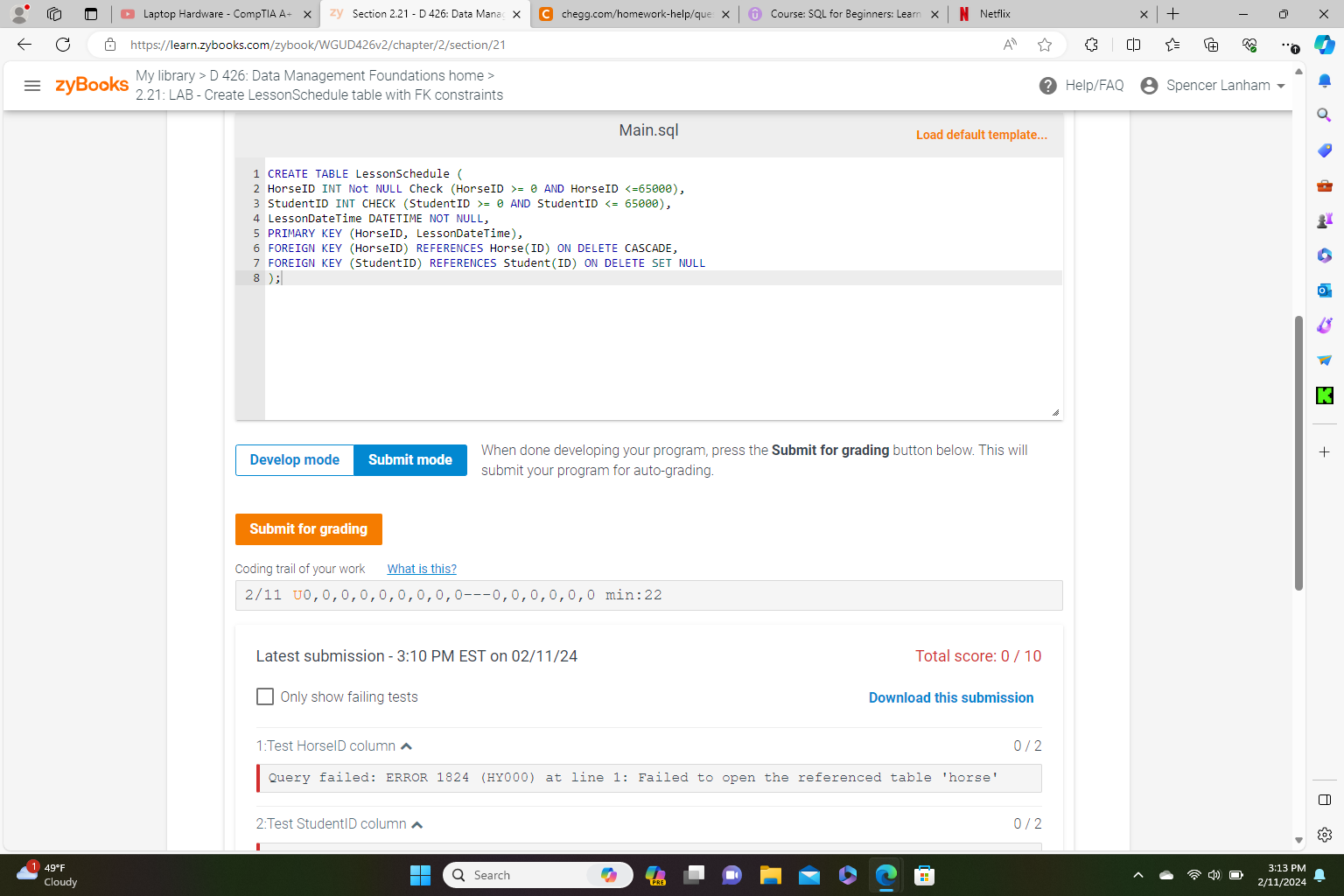  Please Help I keep trying and it does n The database