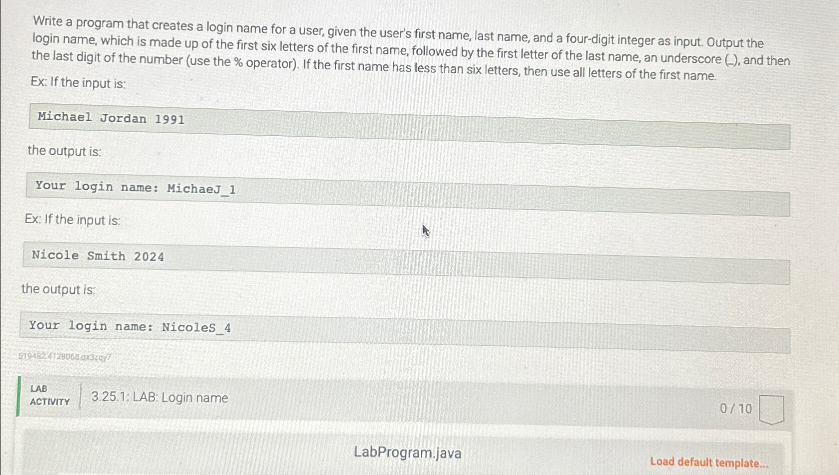  Write a program that creates a login name for a user,