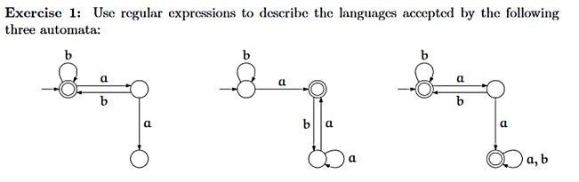  Exercise 1: Use regular expressions to describe the languages accepted by