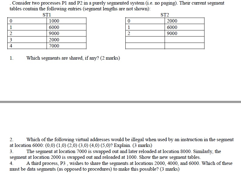  Consider two processes P1 and P2 in a purely segmented system