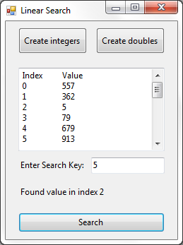 in an array. This method should compare the search key with each